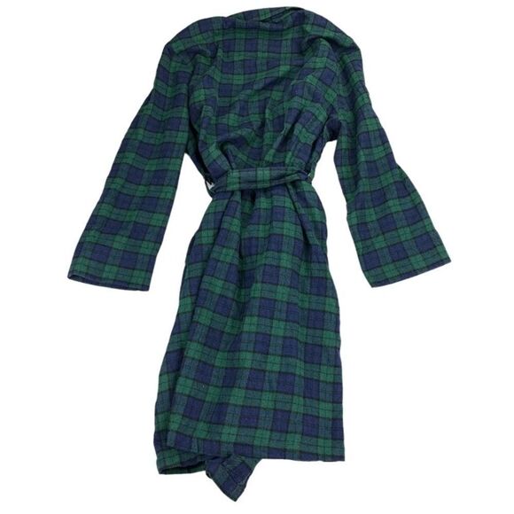 Club Room Mens Plaid Flannel Robe Pajamas Green S/M - Picture 2 of 5
